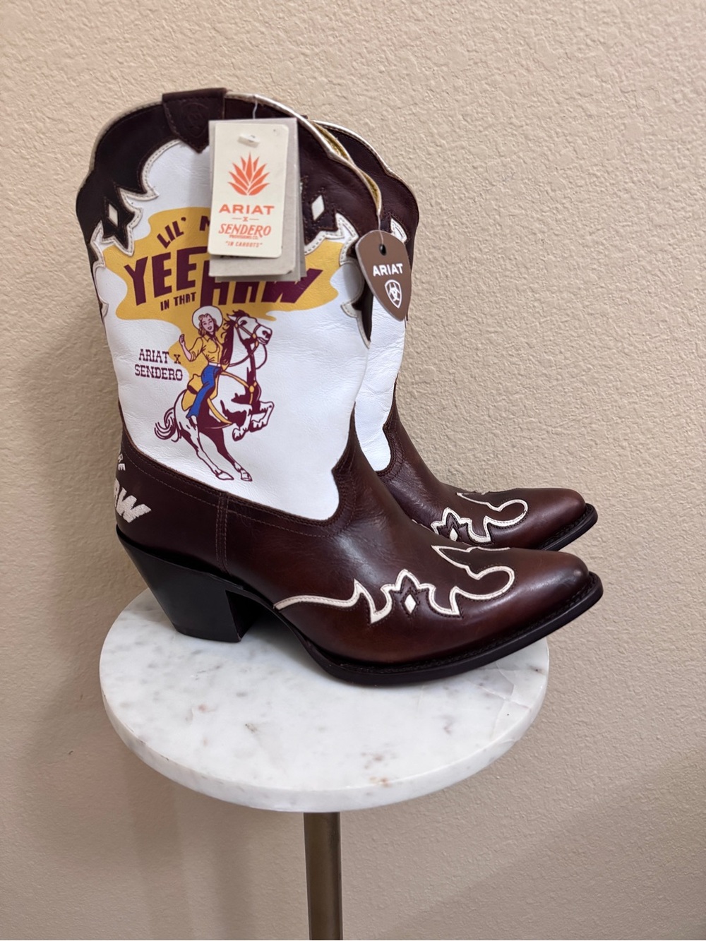 Women Ariat x Sendero Bandida Yeehaw cowgirl horse rodeo playful brown boots 9